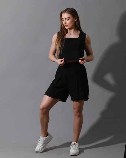 Tank Top & Flared Shorts Set - Black