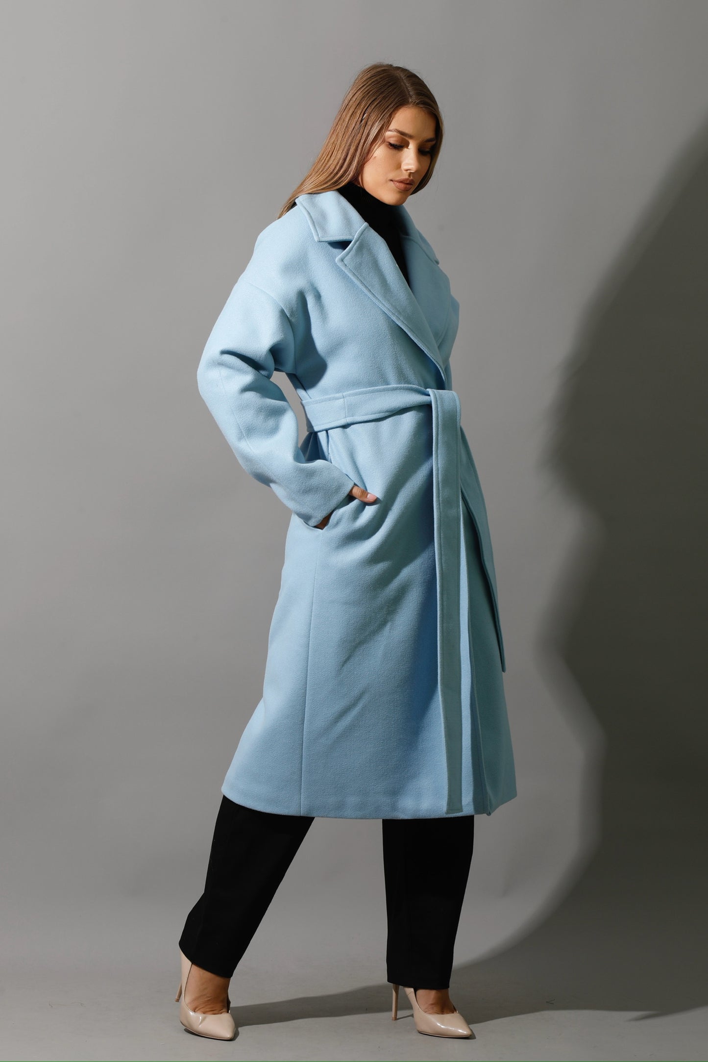 Oversized Wrapped Coat - Babe Blue