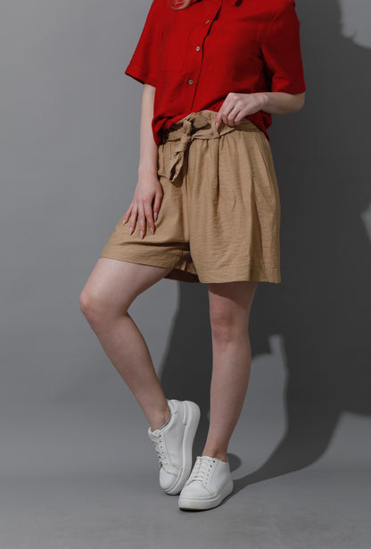 Shorts With Belts - Beige