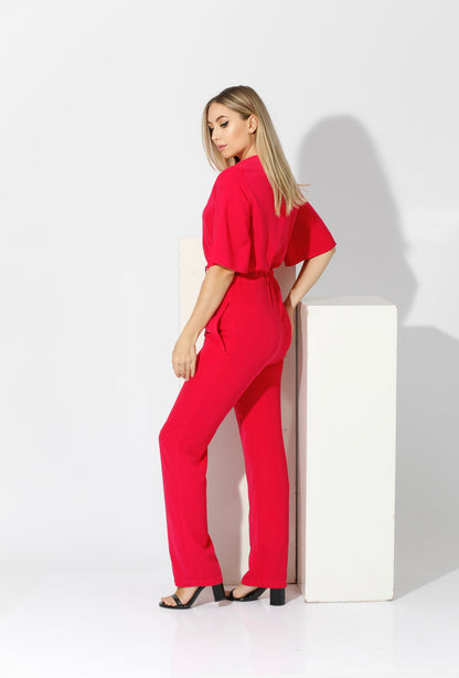 Half sleeves Jumpsuit - Red