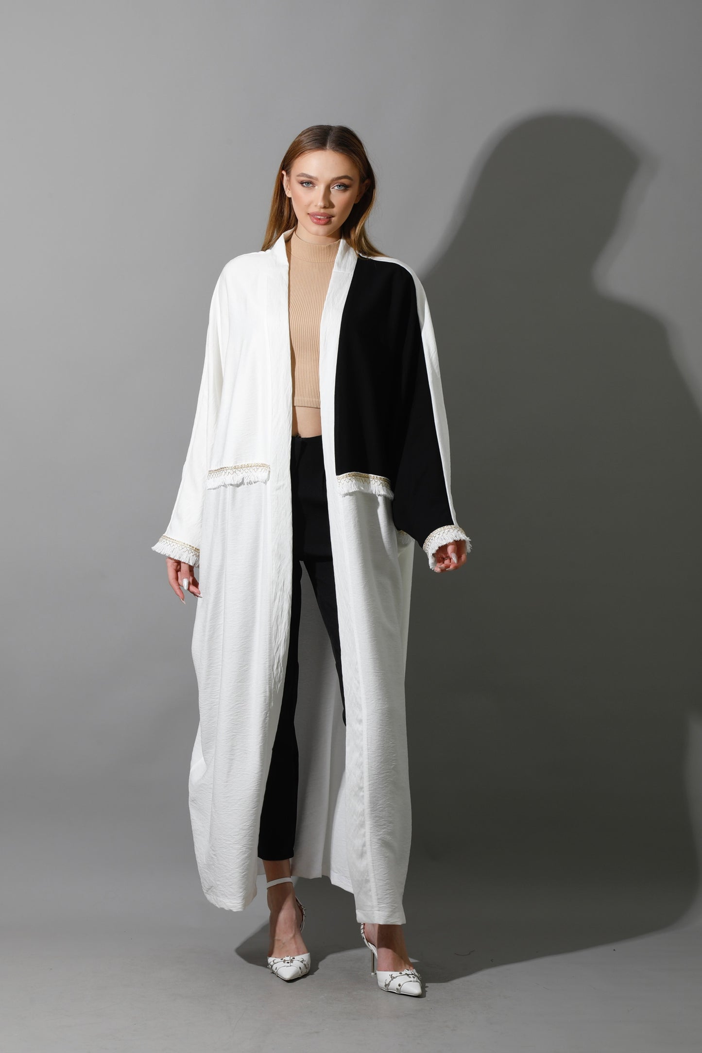 Lose Double Color Kaftan - White X Black