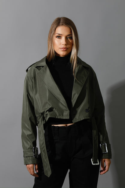 Double Breasted Trench Jacket - Olive