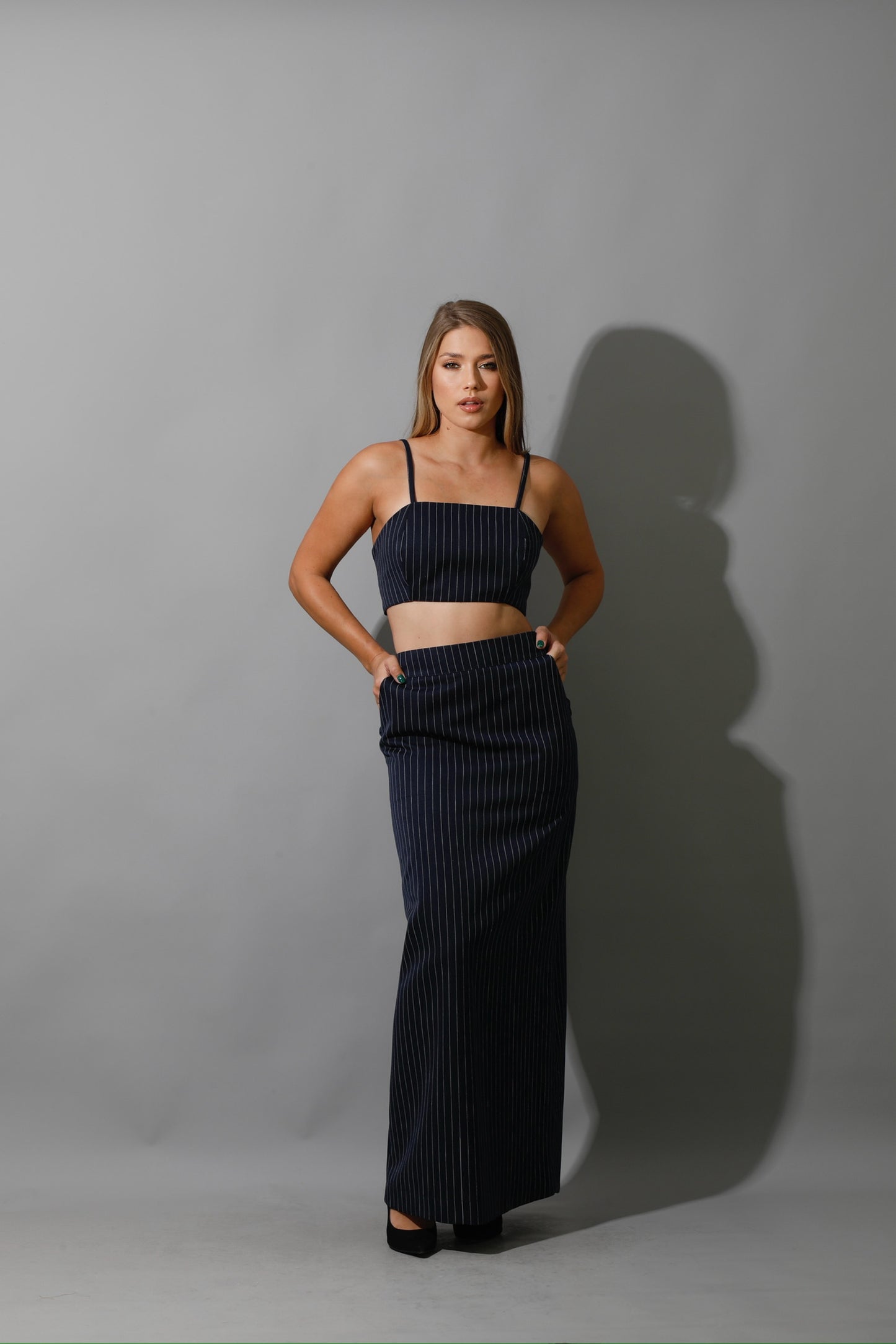Striped Maxi Skirt Co-Ord - Navy