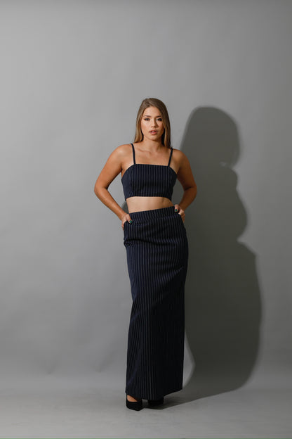 Striped Bra Top Co-Ord - Navy