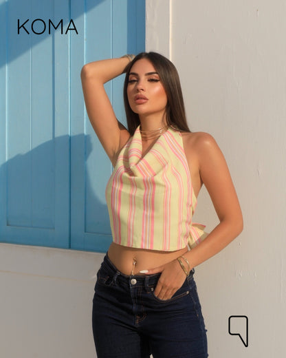 Ember Striped Tied Up Top - Brown