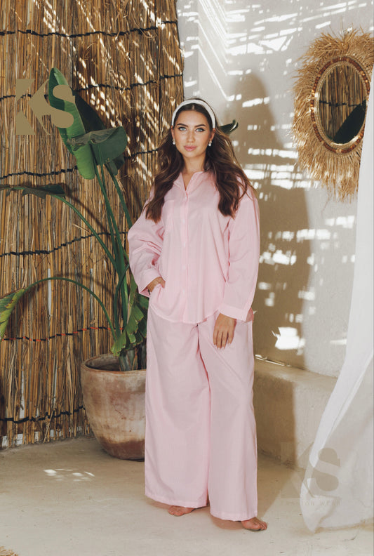 Wide Leg trousers Striped - Striped Pink