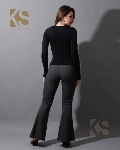 Slinky Flared Trousers - Gray