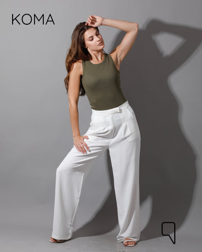 High Waist Straight Leg Trousers - White