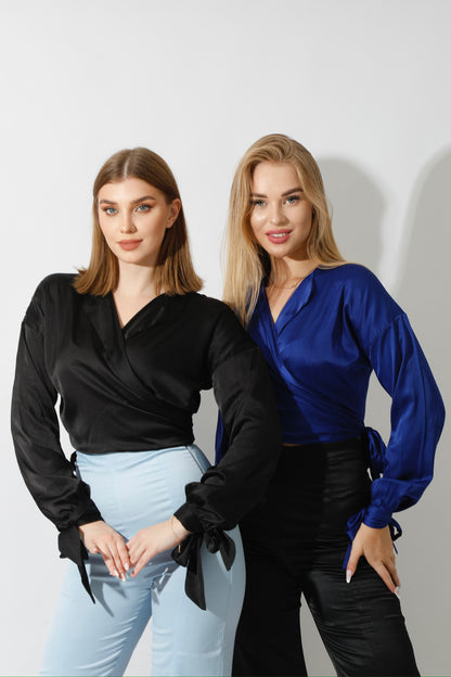 Wrap Tie Blouse - Black