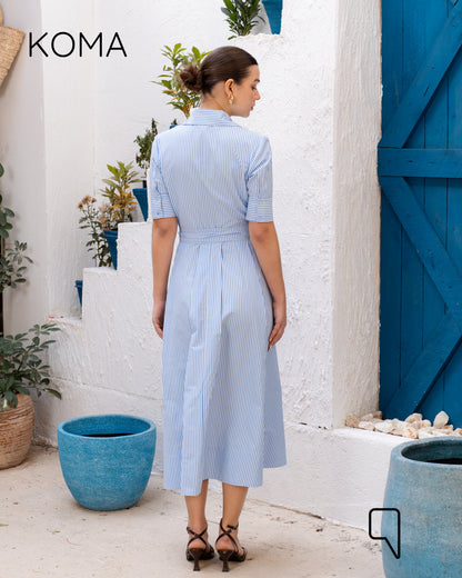 Sidney Striped Midi Shirt Dress - Baby Blue