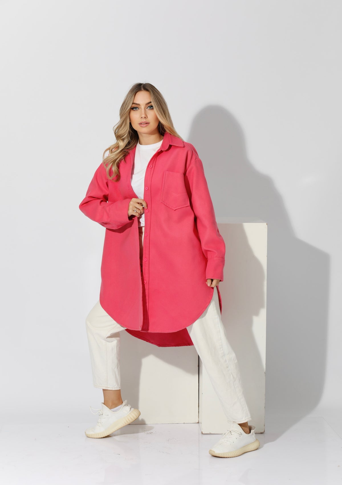Woolen Oversized Shirt - Barbie Pink
