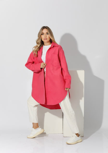 Woolen Oversized Shirt - Barbie Pink