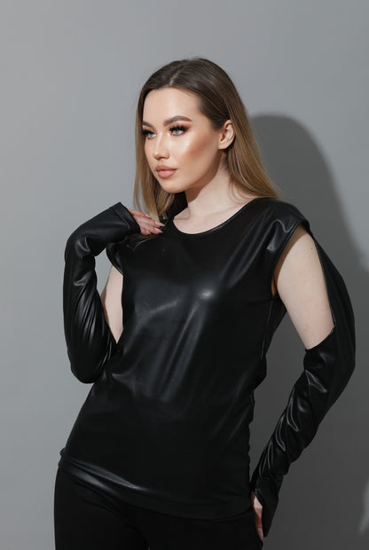 Leather Cutout Top - Black