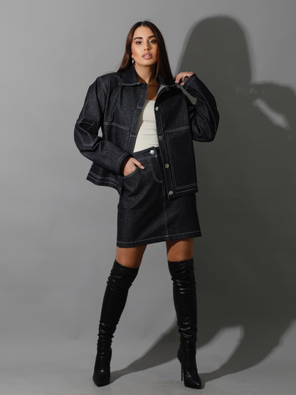 Co-Ord Jeans Sleeves Jacket - Navy Blue
