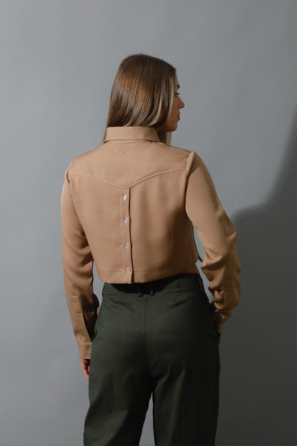 Pockets Cropped Shirt - Beige