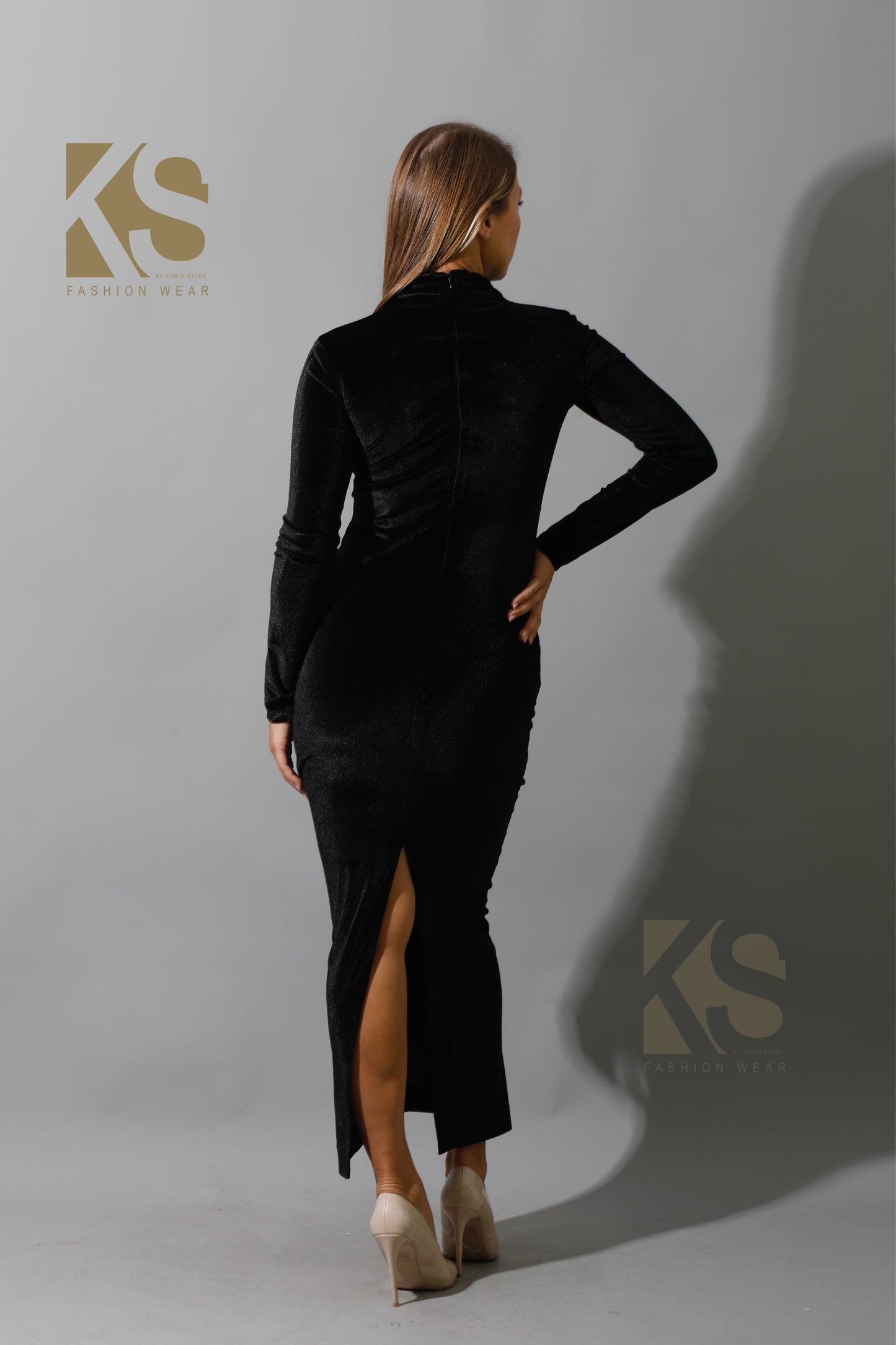 Back Slit Midi Dress - Black