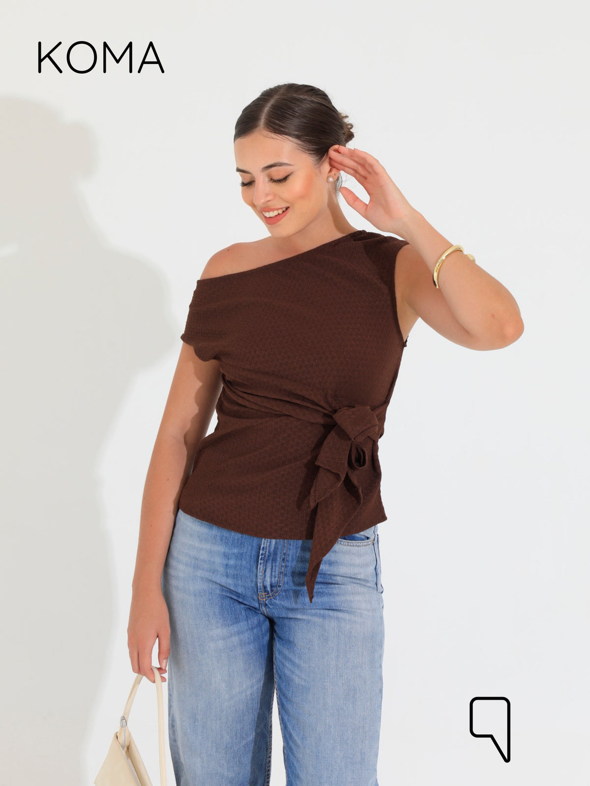 Paula Tied Up Cut Top  - Brown