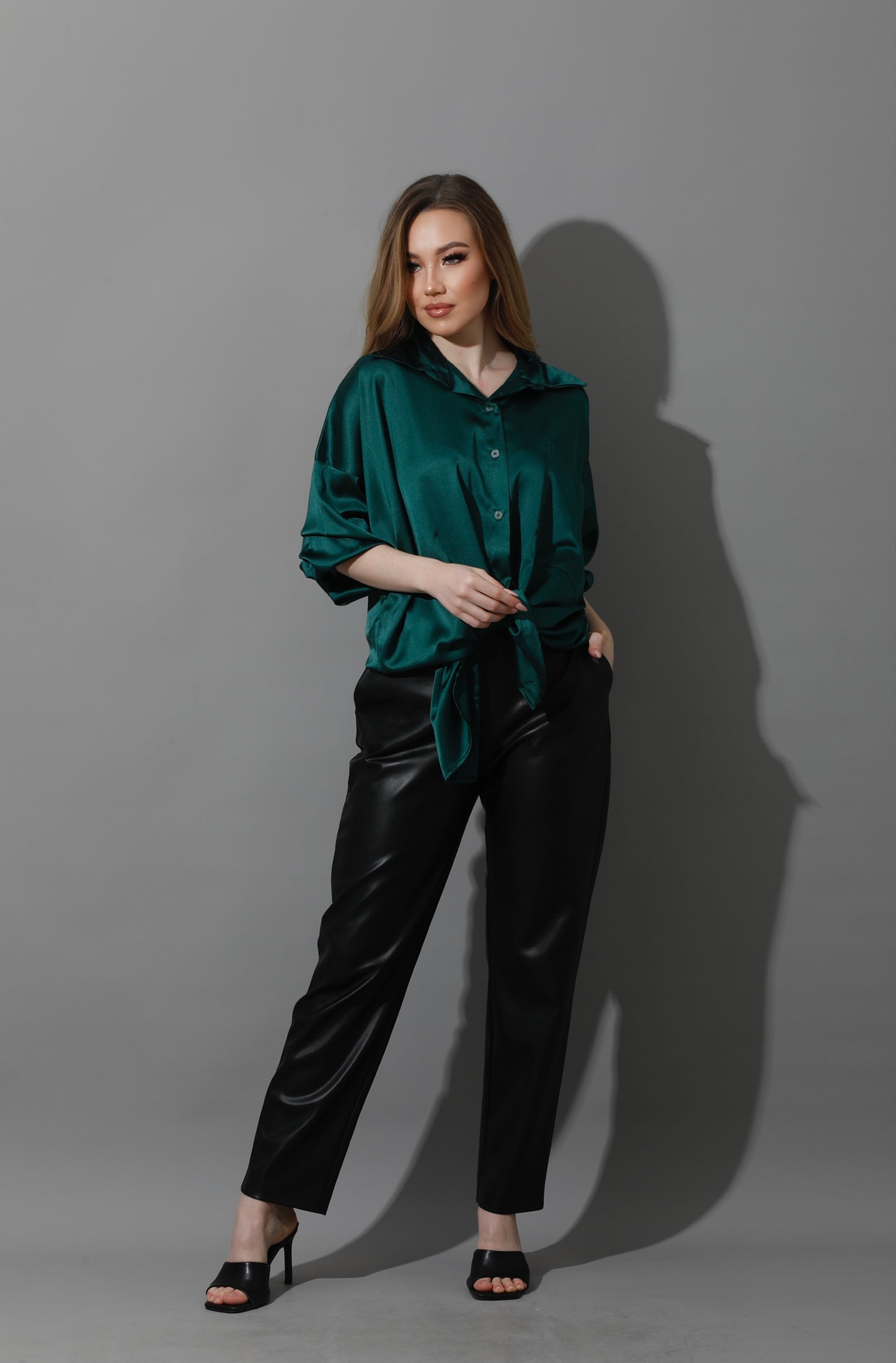 Oversized Satin Blouse - Dark Green