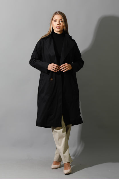 Wrapped Belted Trench Coat - Black