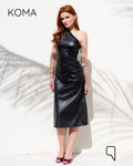 Khloe Faux Leather Midi Dress - Black
