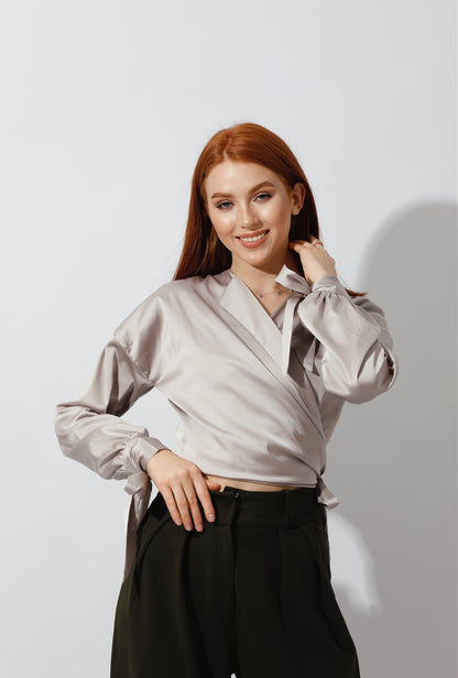 Wrap Tie Blouse - Beige