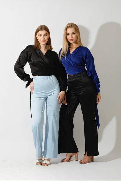 Wrap Tie Blouse - Black