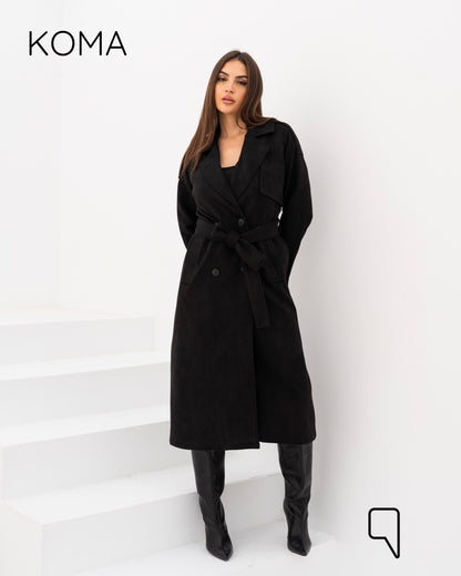 Lydia Double Breasted Trench Coat - Black