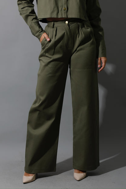 Co-ord Pleated Wide Leg Pants - Olive