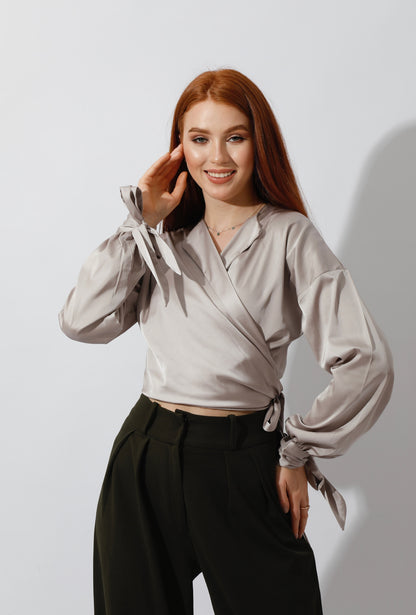 Wrap Tie Blouse - Beige