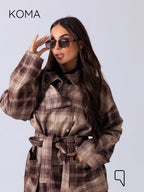 Elizabeth Funnel Neck Trench Coat - Checks Brown
