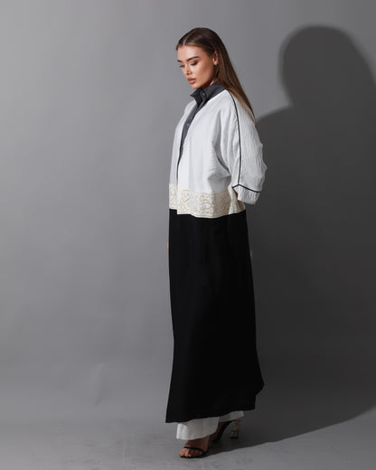 Double Colored Arabic Kaftan - White & Black