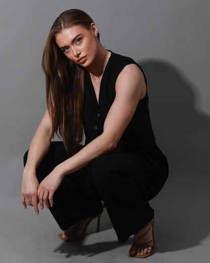 Cropped Vest Set - Black