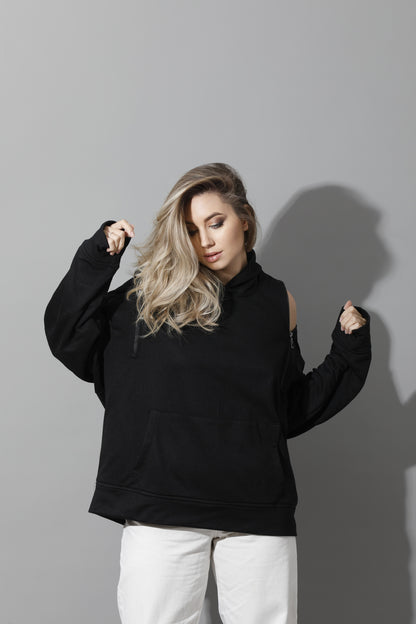 Zipped Oversized Hoodie - Black