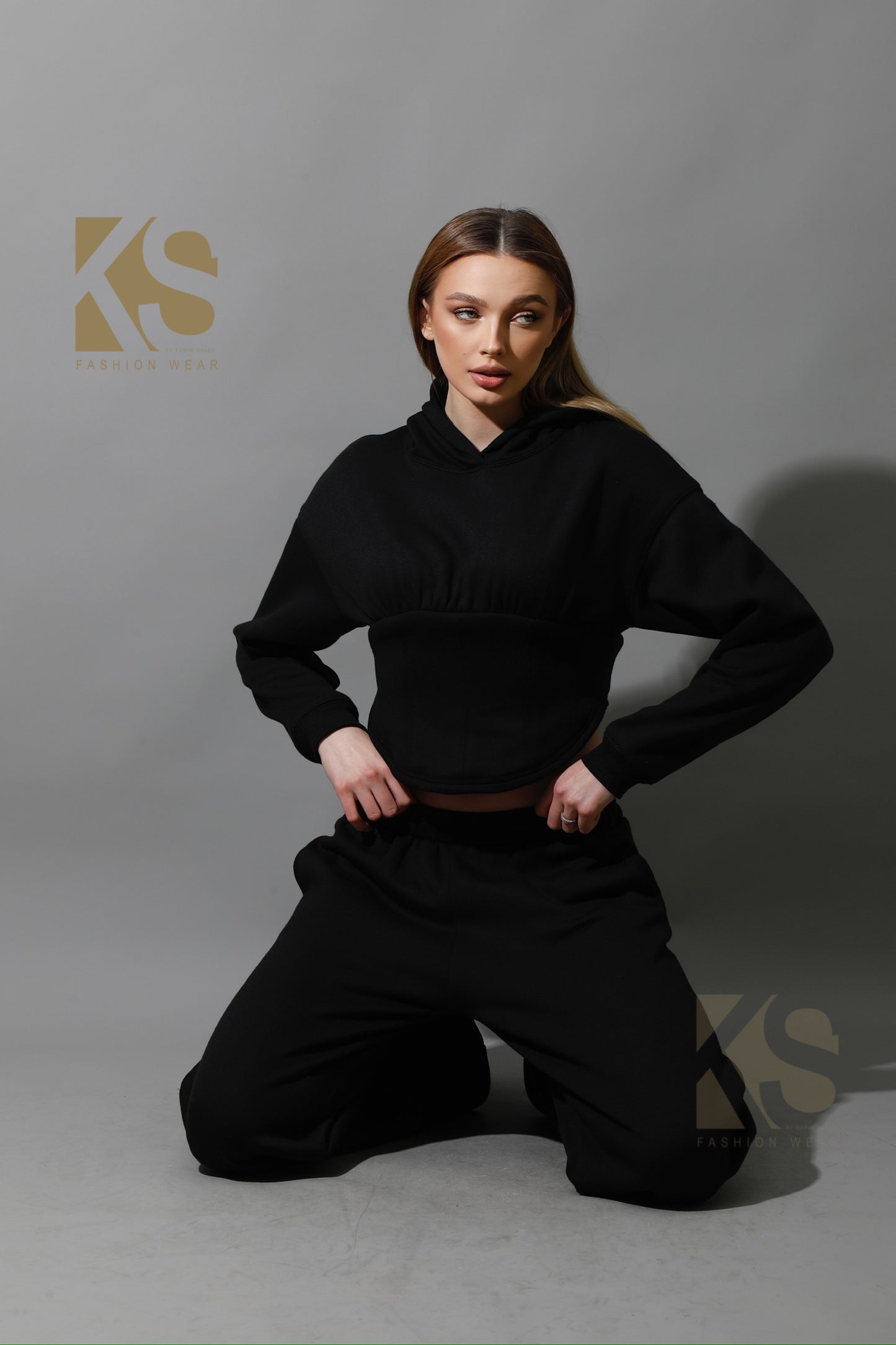 Corset Hoodie Set - Black