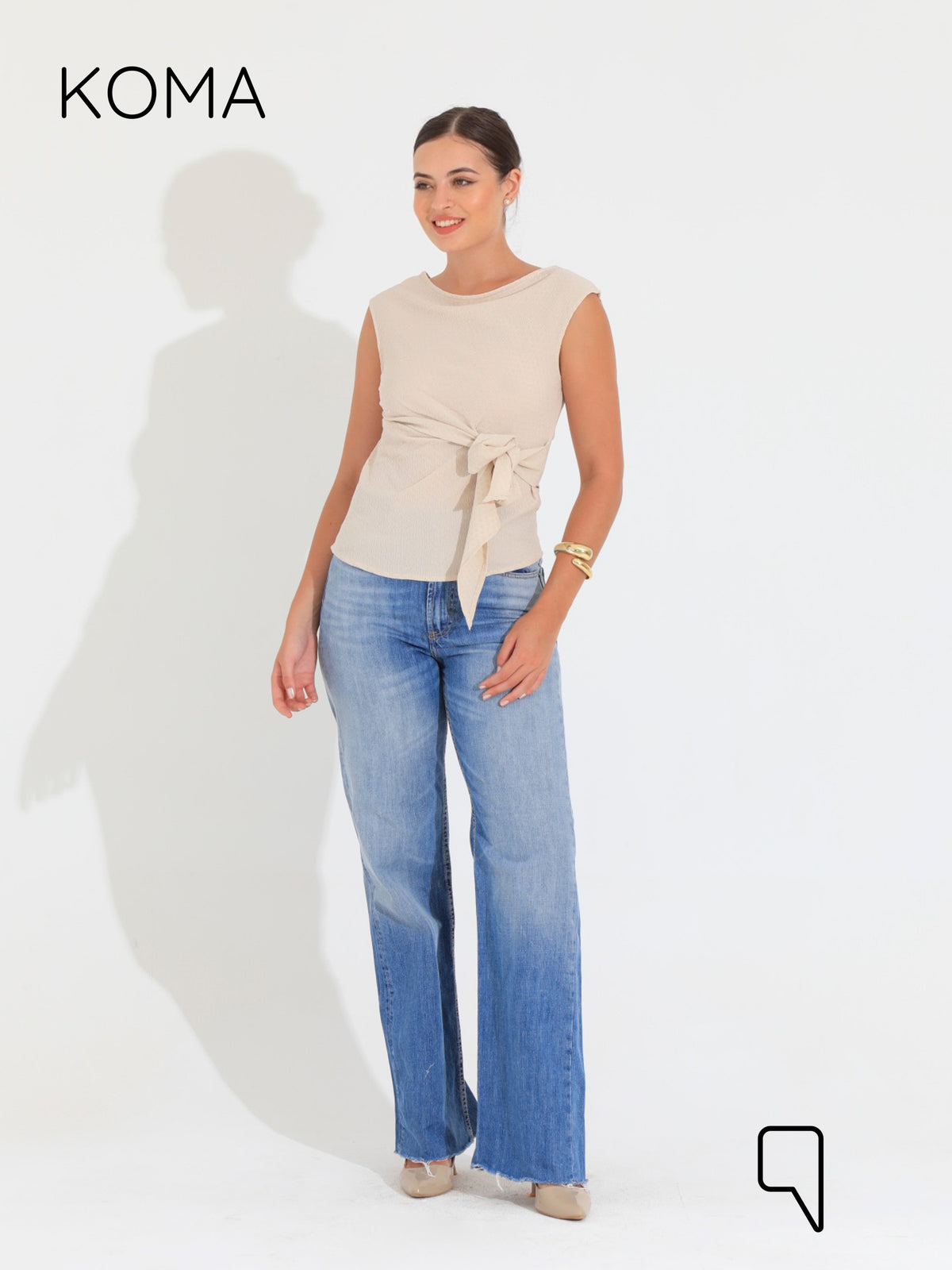 Paula Tied Up Cut Top  - Beige