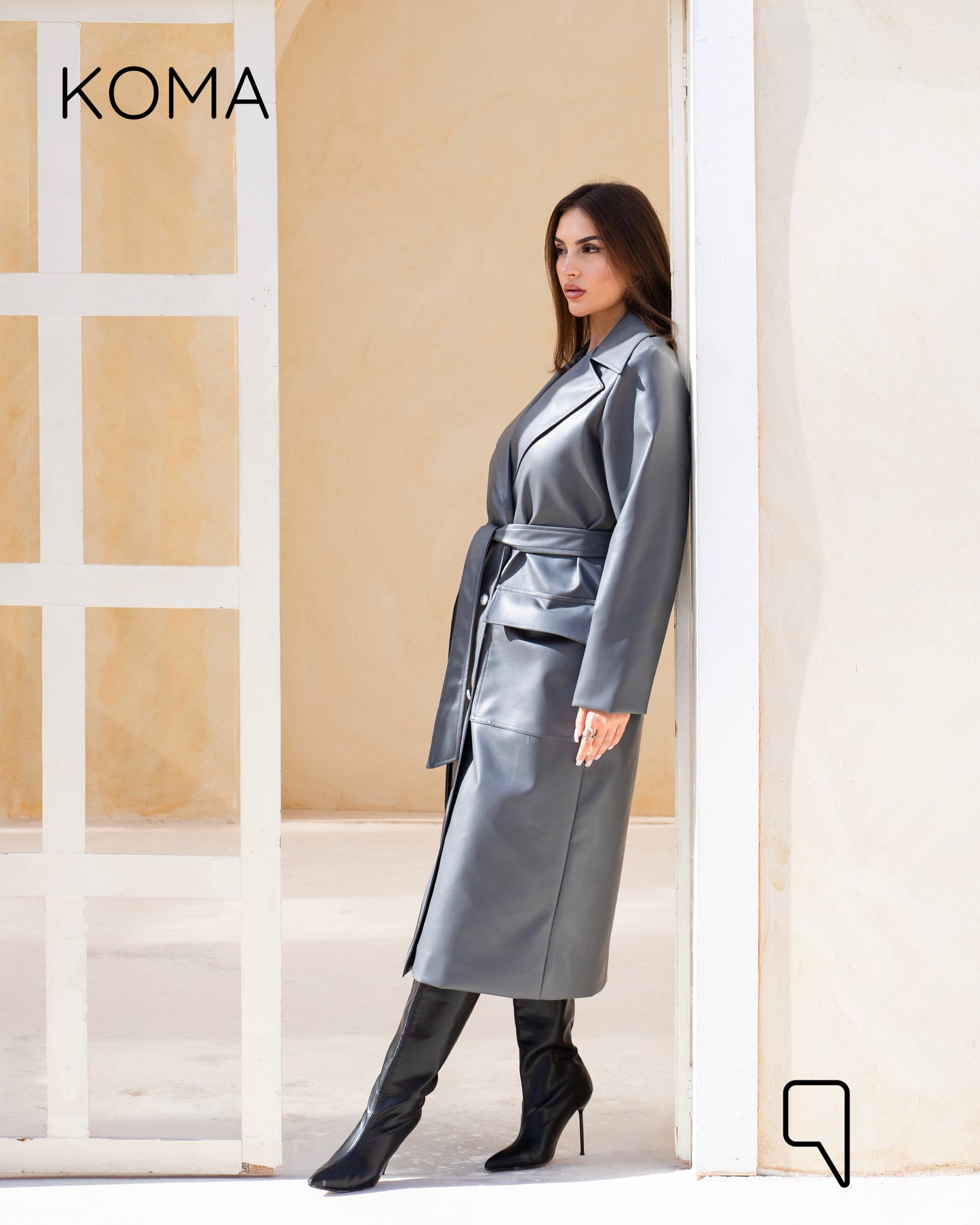 Textured Leather Coat - Dark Brown