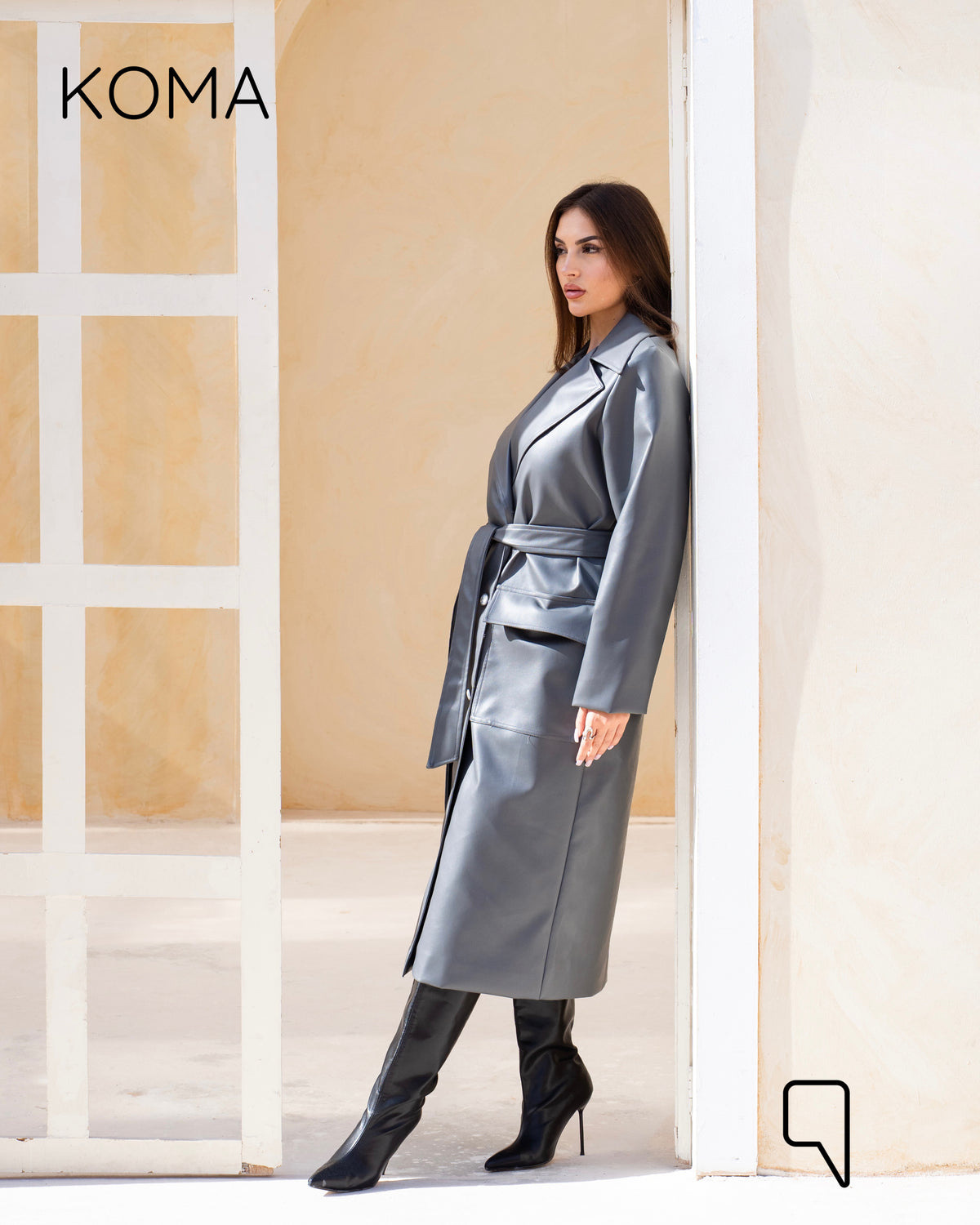 Textured Leather Coat - Dark Brown