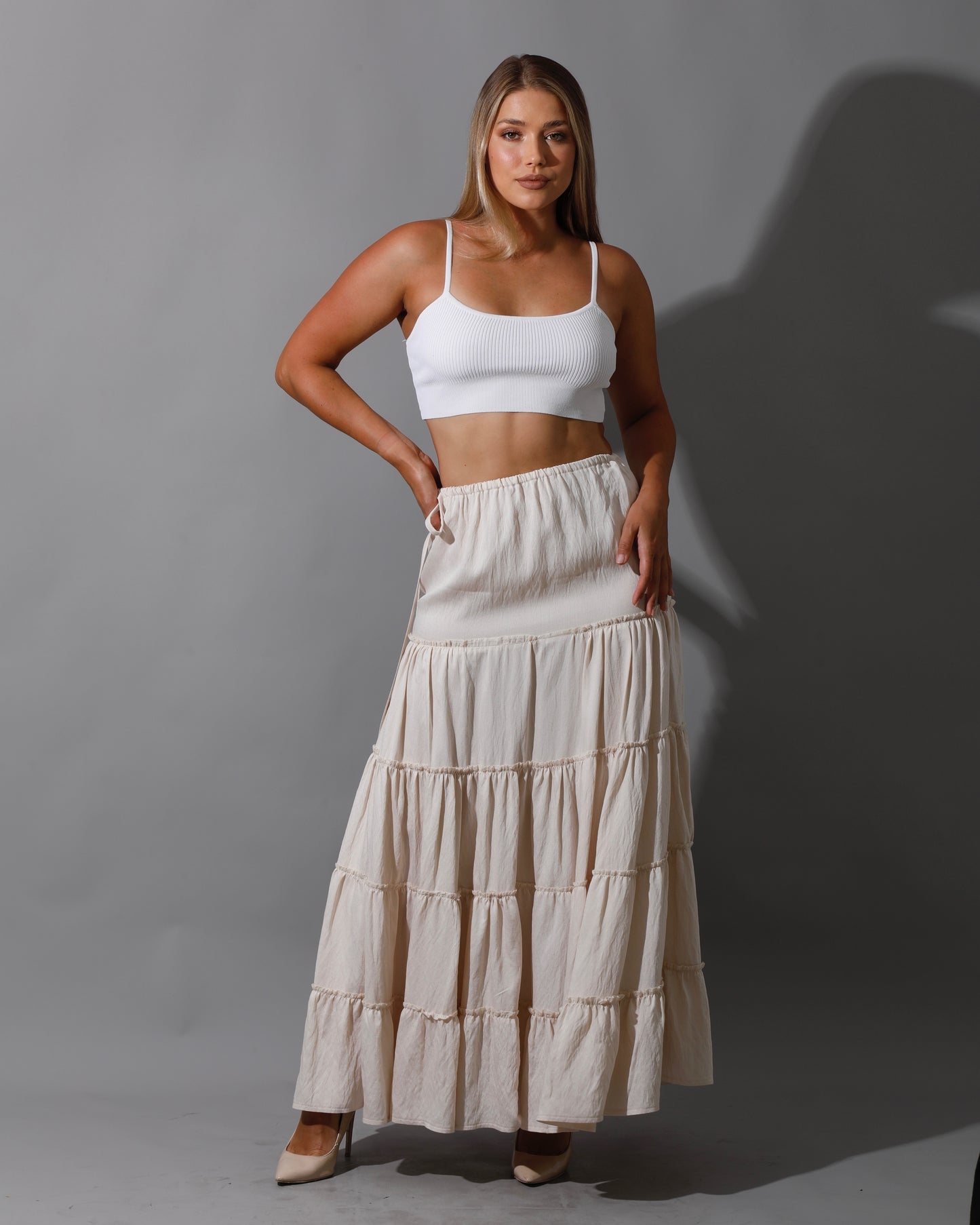 Tied Up Ruffle Skirt - Beige