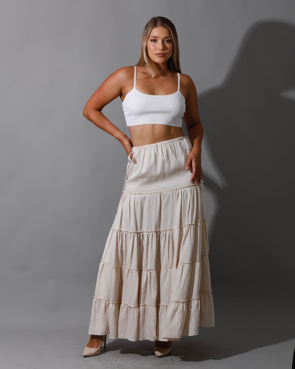Tied Up Ruffle Skirt - Beige