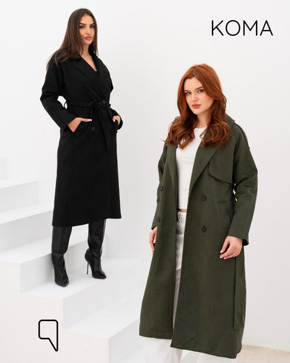 Lydia Double Breasted Trench Coat - Black