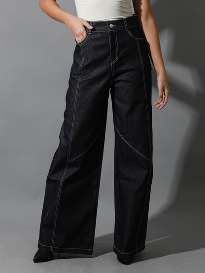 Co-Ord Jeans Cutout Shirt & Cutout Pants - Navy Blue