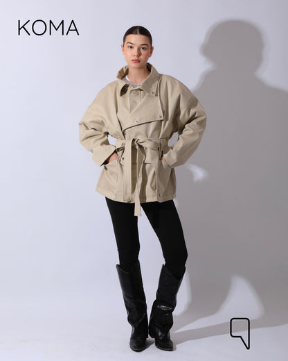 Elizabeth Funnel Neck Trench Coat - Beige