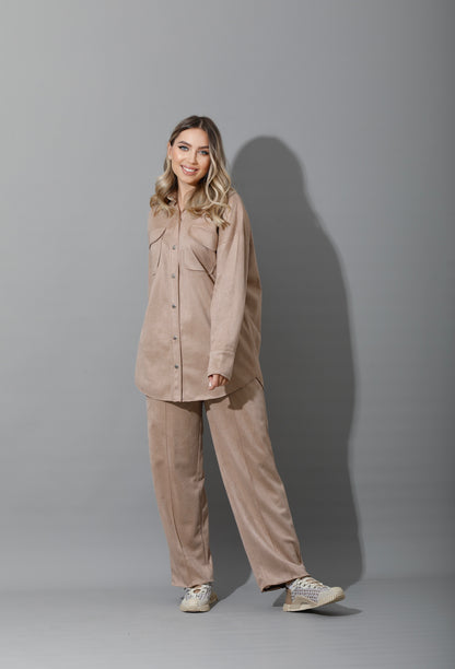 Suede pocket Shirt - Beige