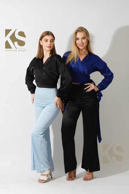 Wrap Tie Blouse - Electric Blue