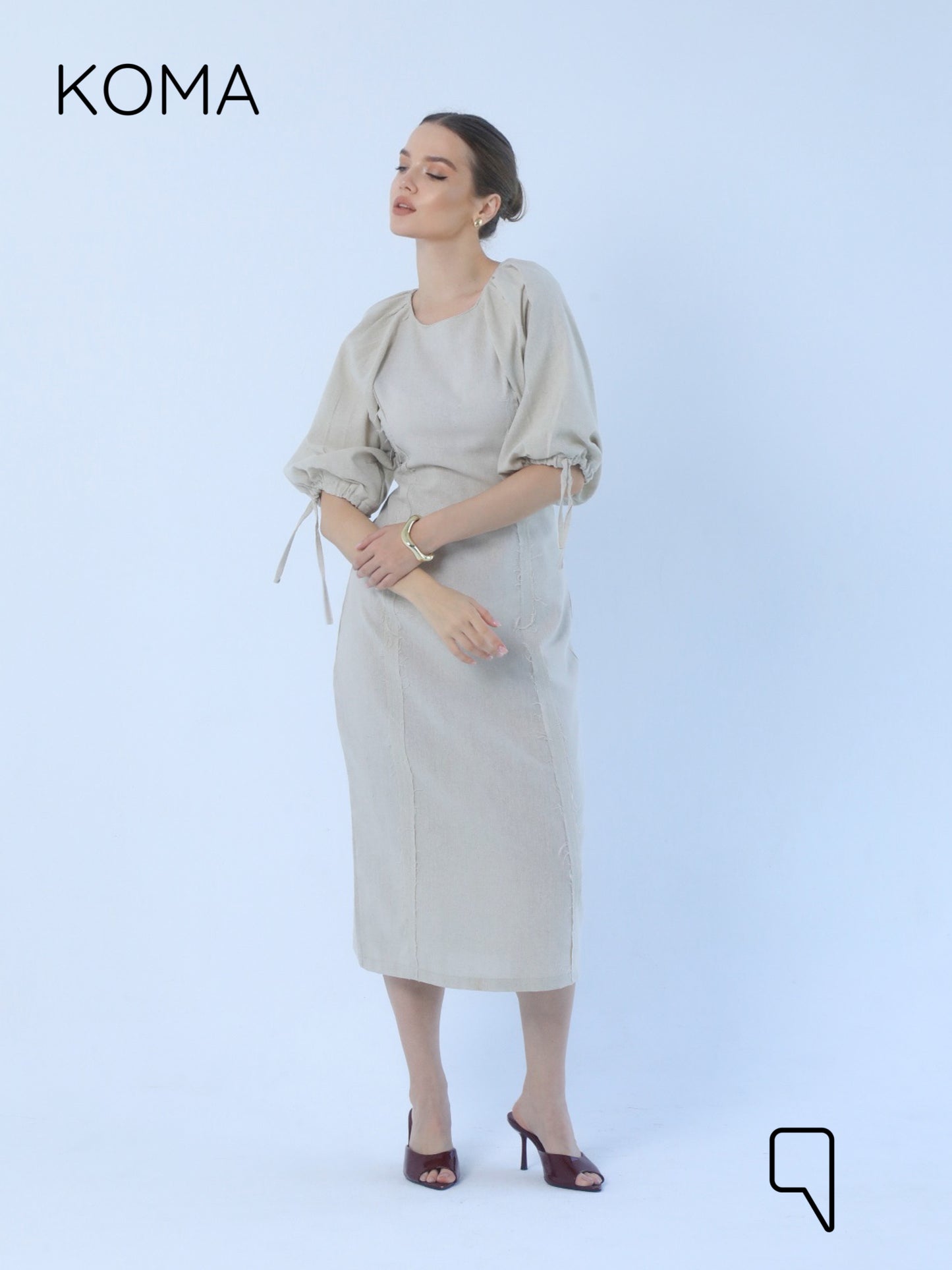 Eve Puff Sleeve Dress - Beige