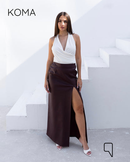 Leather Front Slit Skirt - Maroon