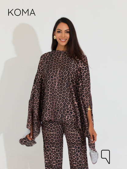 Celeste Satin Butterfly Blouse - Multicolored Tiger