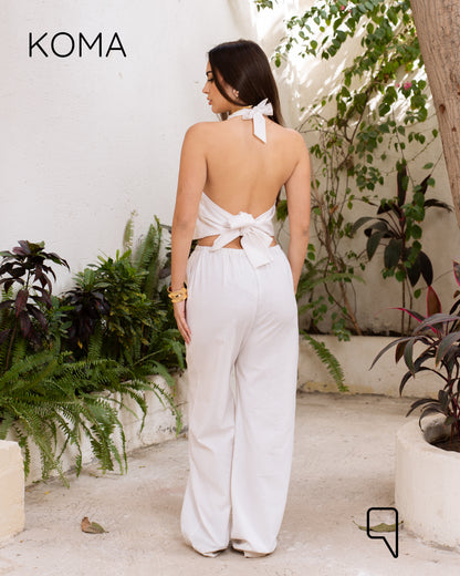 Ember Tied Up Top & Blend Trousers Set - White