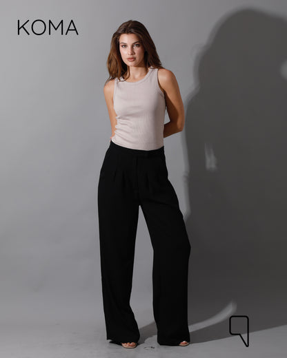 High Waist Straight Leg Trousers - Black