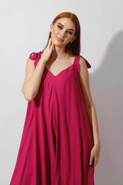 Tied Up Lose Jumpsuit - Barbie Pink